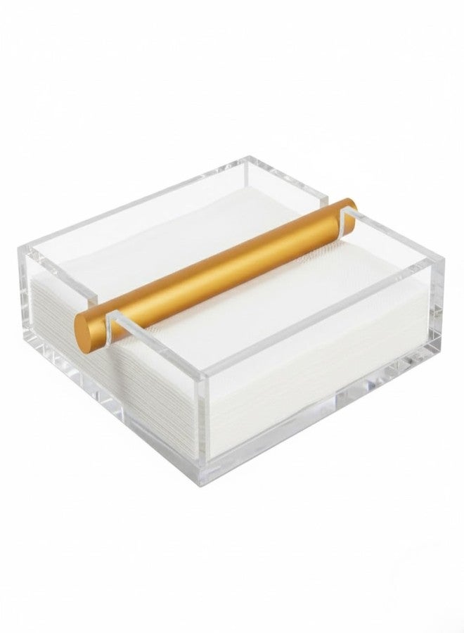 Khen Lucite Luxurious Clear & Gold Cocktail Napkin Holder – 7"x 7" Square Design | Modern Table Decor for Dining Room, Kitchen & Buffet | Elegant Tabletop Centerpiece, Organizer, Stylish Home Gift Serving - Image 1