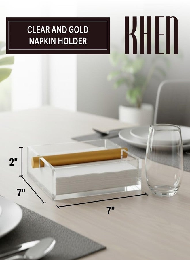 Khen Lucite Luxurious Clear & Gold Cocktail Napkin Holder – 7"x 7" Square Design | Modern Table Decor for Dining Room, Kitchen & Buffet | Elegant Tabletop Centerpiece, Organizer, Stylish Home Gift Serving - Image 2