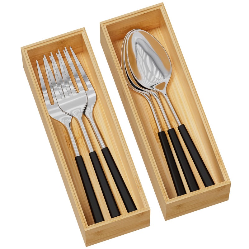 Greatseas Kitchen Drawer Organizer Bins Stackable Bamboo Deep Drawer Organizer for Silverware Utensils Cutlery Flatware Junk Drawer Dresser Bathroom 9 x 3 x 25 Set of 2