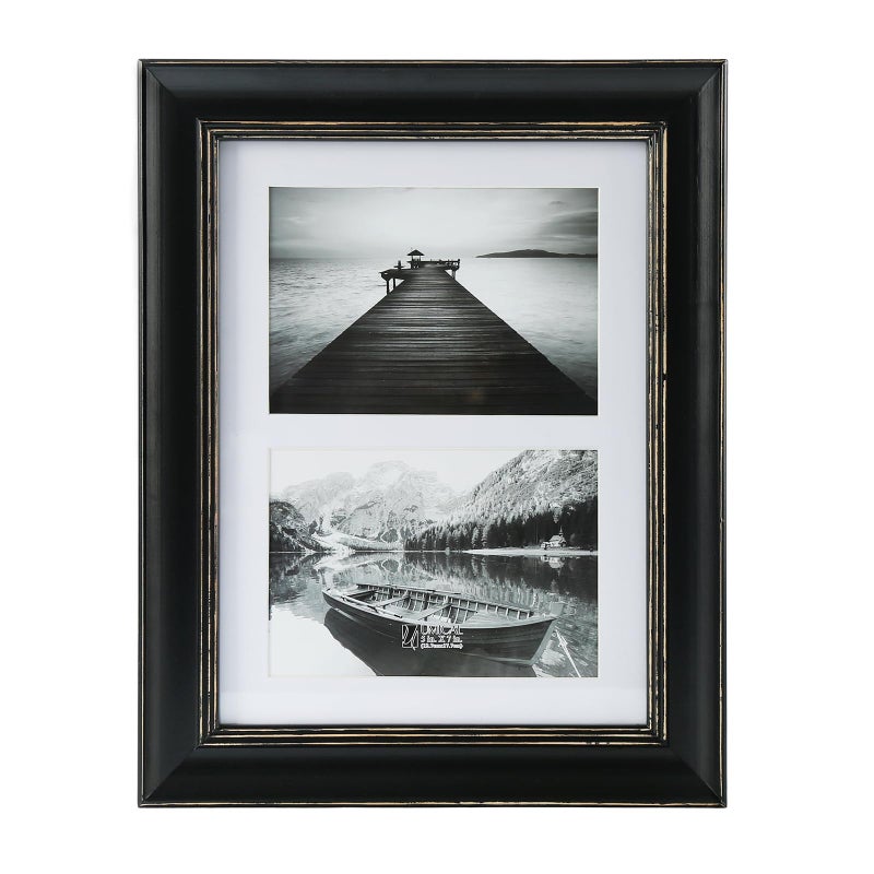 UMICAL 5x7 Collage Picture Frame Matted 2Opening Vintage Style Distressed Look Black Wood Photo Frames with 2 Mats for Tabletop and Wall Mounting Display
