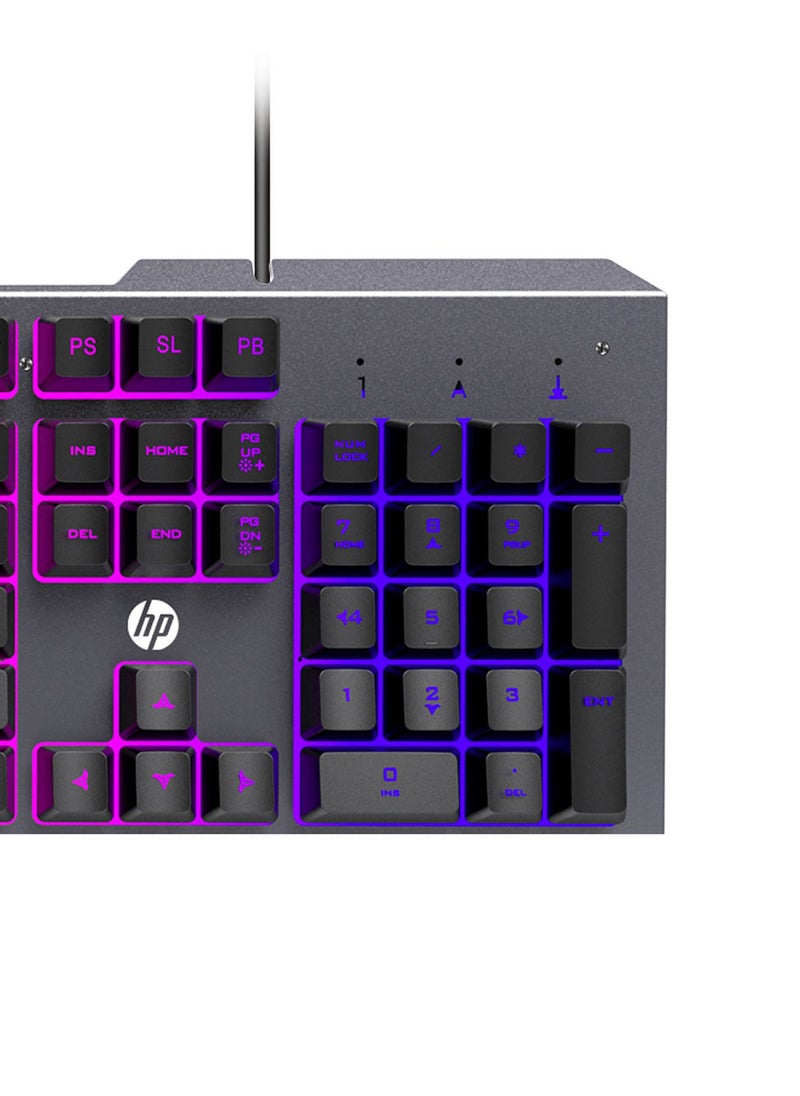 HP - K100 Wired RGB Gaming Keyboard, Mechanical Switches, Full Sized Keypad, Anti-Ghosting, Integrated Metal Panel - Image 1