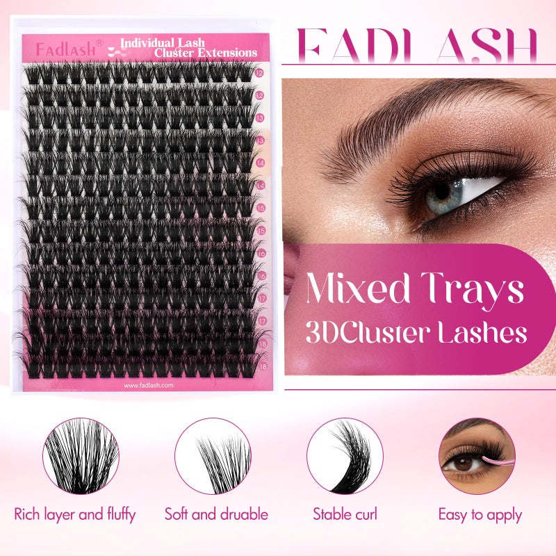 FADLASH Lash Clusters 100D Fluffy Eyelash Clusters 12-18mm Individual Lashes Cluster Eyelashâ€‚Extensions 3D Effect Wispy Thick Lash Extension Clusters (100D-0.07-D, 12-18mm) - Image 2