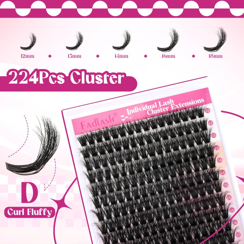 FADLASH Lash Clusters 100D Fluffy Eyelash Clusters 12-18mm Individual Lashes Cluster Eyelashâ€‚Extensions 3D Effect Wispy Thick Lash Extension Clusters (100D-0.07-D, 12-18mm) - Image 3