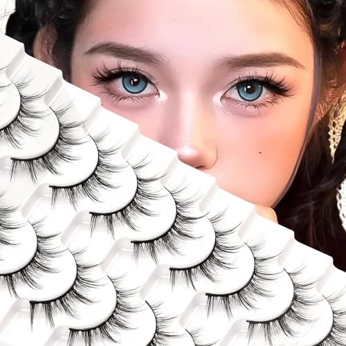 Losha Manga Lashes Fluffy Faux Mink Lashes Natural Look 10 Pairs Asian False Eyelashes Pack Look Like Individual Clusters 6D75