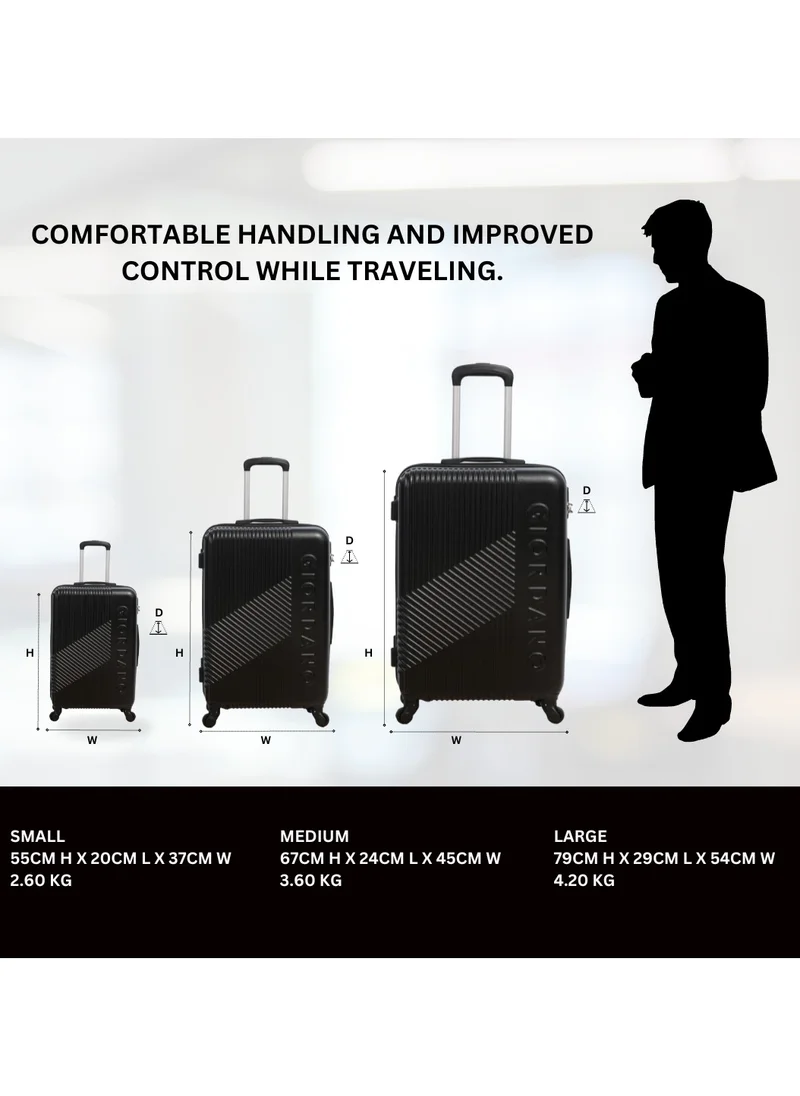 جيوردانو GIORDANO Logo Series Check-In Large Suitcase Black, ABS Hard Shell Lightweight Durable 4 Wheels Luggage Trolley Bag 28" With Secure 3 Digit Number Lock.