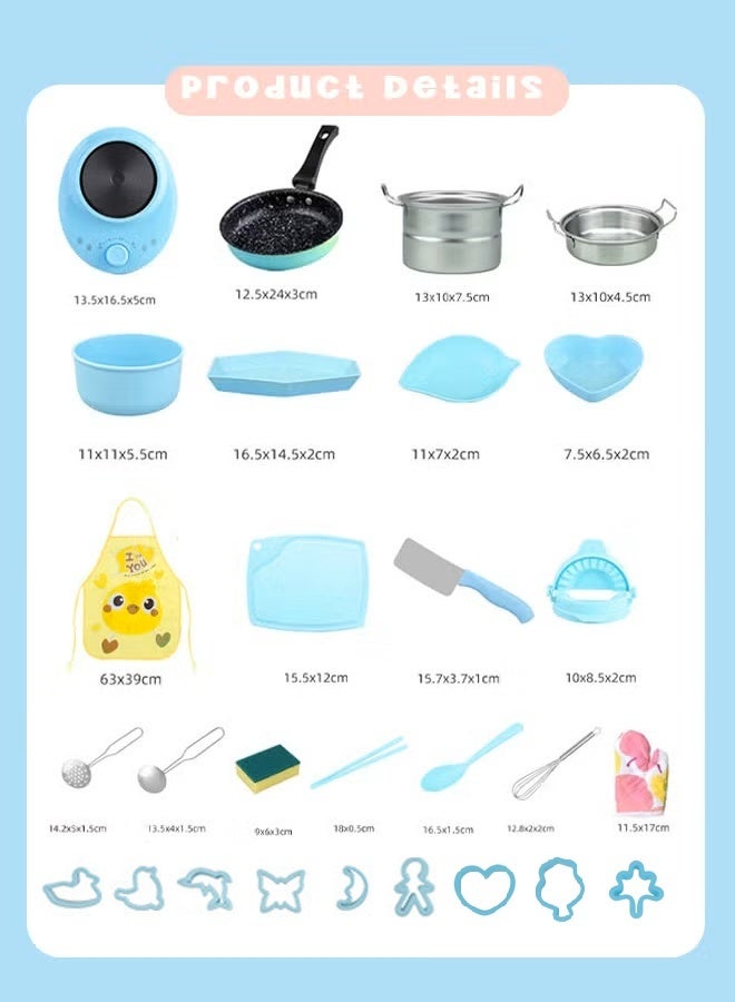 32pcs Kids Real Kitchen Set Mini kitchen Set for kids and babies to learn and play Children Cooking Girl&Boy Gift Blue - Image 1