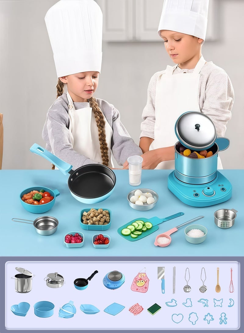 مجموعة مطبخ حقيقي صغيرة للأطفال مكونة من 32 قطعة، مجموعة مطبخ مصغّرة للتعلّم واللعب للأطفال والرضّع، لعبة طهي للأطفال للبنات والأولاد، مناسبة كهدية – لون أزرق - Image 1