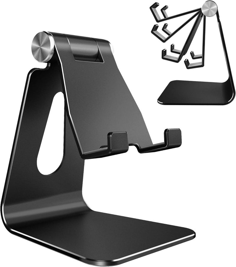 CreaDream Adjustable Cell Phone Stand, Phone Stand, Cradle, Dock, Holder, Aluminum Desktop Stand Compatible with Phone Xs Max Xr 8 7 6 6s Plus SE Charging, Accessories Desk,All Mobile Phones-Black - Image 1