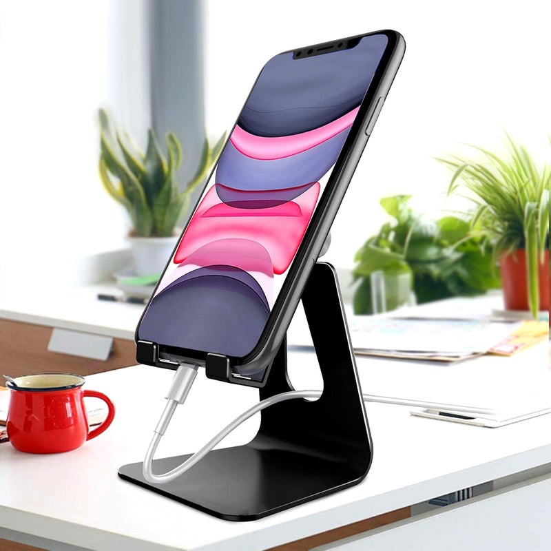 CreaDream Adjustable Cell Phone Stand, Phone Stand, Cradle, Dock, Holder, Aluminum Desktop Stand Compatible with Phone Xs Max Xr 8 7 6 6s Plus SE Charging, Accessories Desk,All Mobile Phones-Black - Image 2