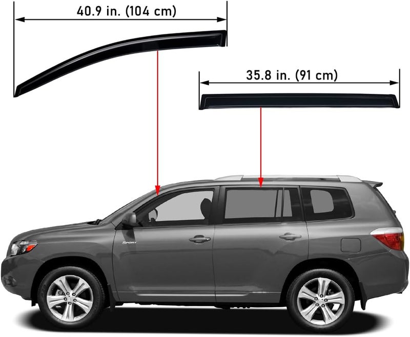 Lightronic WV94063 Tape-on Side Window Visor Deflector Rain Guard Set for 2008-2013 Toyota Highlander & Hybrid - Image 2