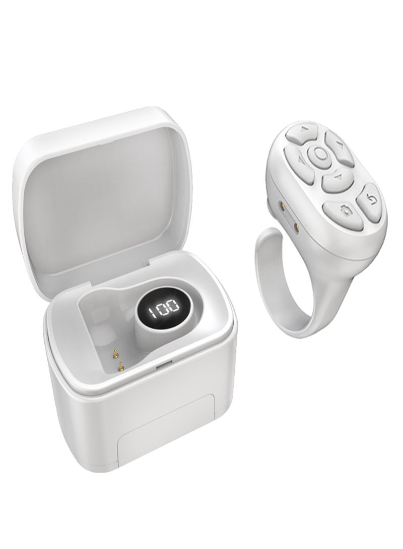 2 in 1 Multifunctional Smartphone BT Remote Control Finger Ring Remote / BT Controller Page Turner Compatible with iPhone iPad Android Phone White  - Image 1