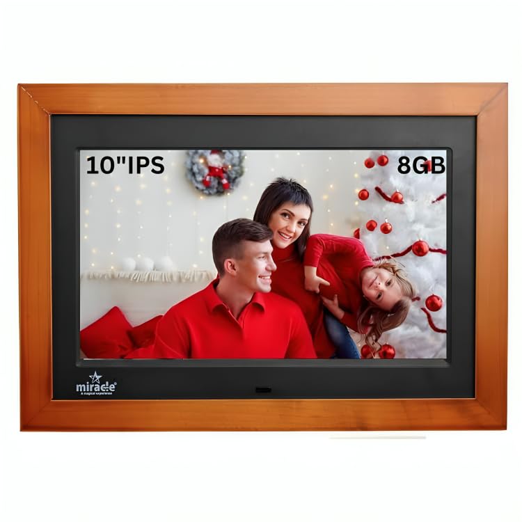 miracle digital 10" IPS Wooden Digital Photo Frame | 8GB Memory, 2GB RAM | High-Def Display, USB & SD Card Support | Slideshow, Video, Audio | 180° Wide Viewing Angle (Dark Wood) - Image 1