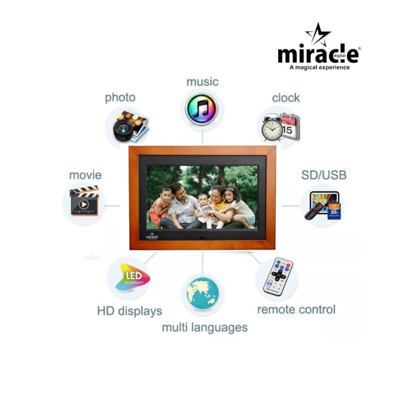 miracle digital 10" IPS Wooden Digital Photo Frame | 8GB Memory, 2GB RAM | High-Def Display, USB & SD Card Support | Slideshow, Video, Audio | 180° Wide Viewing Angle (Dark Wood) - Image 5