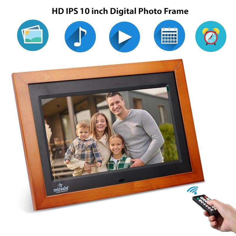 miracle digital 10" IPS Wooden Digital Photo Frame | 8GB Memory, 2GB RAM | High-Def Display, USB & SD Card Support | Slideshow, Video, Audio | 180° Wide Viewing Angle (Dark Wood) - Image 3