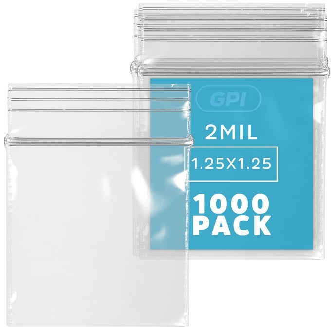 1000 COUNT 125 X 125 SMALL ZIP BAGS MINI RECLOSABLE ZIPPER BAGGIES 2 MIL CLEAR PLASTIC RESEALABLE STORAGE BAGS WITH ZIP TOP LOCK FOR PACKAGING JEWELRY DIAMONDS PILLS BEADS SEEDS