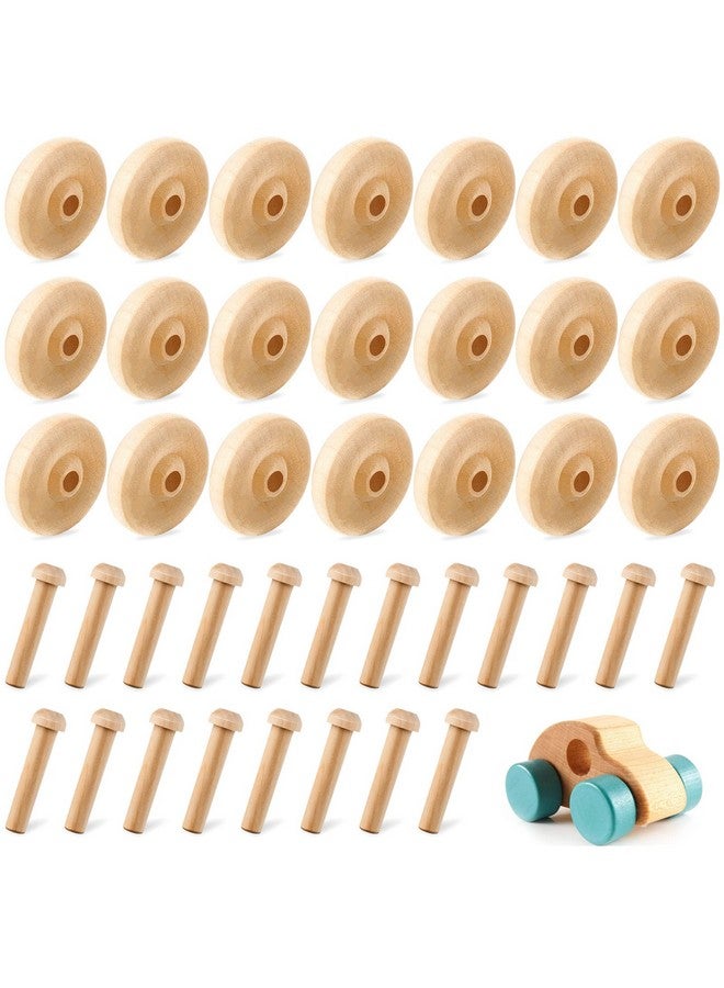 Civaner 36 Pack Wooden Wheels Toys Wooden Wheels For Crafts Toys Wooden Craft Wheels Wooden Mini Wheels With Axle Pegs For Crafts Diy Toy Cars Painting Colors Wood Working Pegboards (1.5 Inches Diameter) - Image 2
