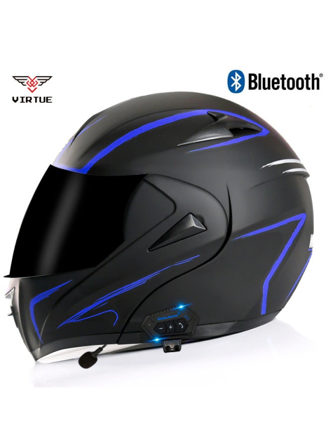 Men's Electric Motorcycle Open-Face Bluetooth Helmet - Blue Lightning Tea Mirror