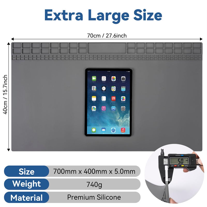 Kaisi Extra Large Soldering Mat, Oversized 932Â°F Heat Resistant Silicone Solder Mat, Large Repair Workbench Pad for Electronics Phone Watch Laptop Repair, BGA Soldering Iron (Grey,27.6''x15.7'') - Image 2