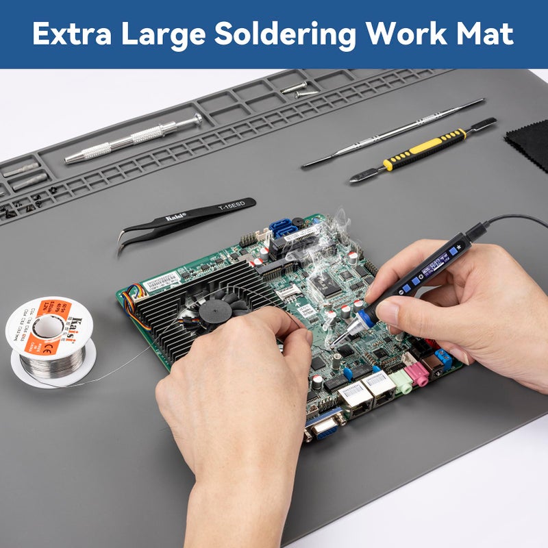 Kaisi Extra Large Soldering Mat, Oversized 932Â°F Heat Resistant Silicone Solder Mat, Large Repair Workbench Pad for Electronics Phone Watch Laptop Repair, BGA Soldering Iron (Grey,27.6''x15.7'') - Image 3