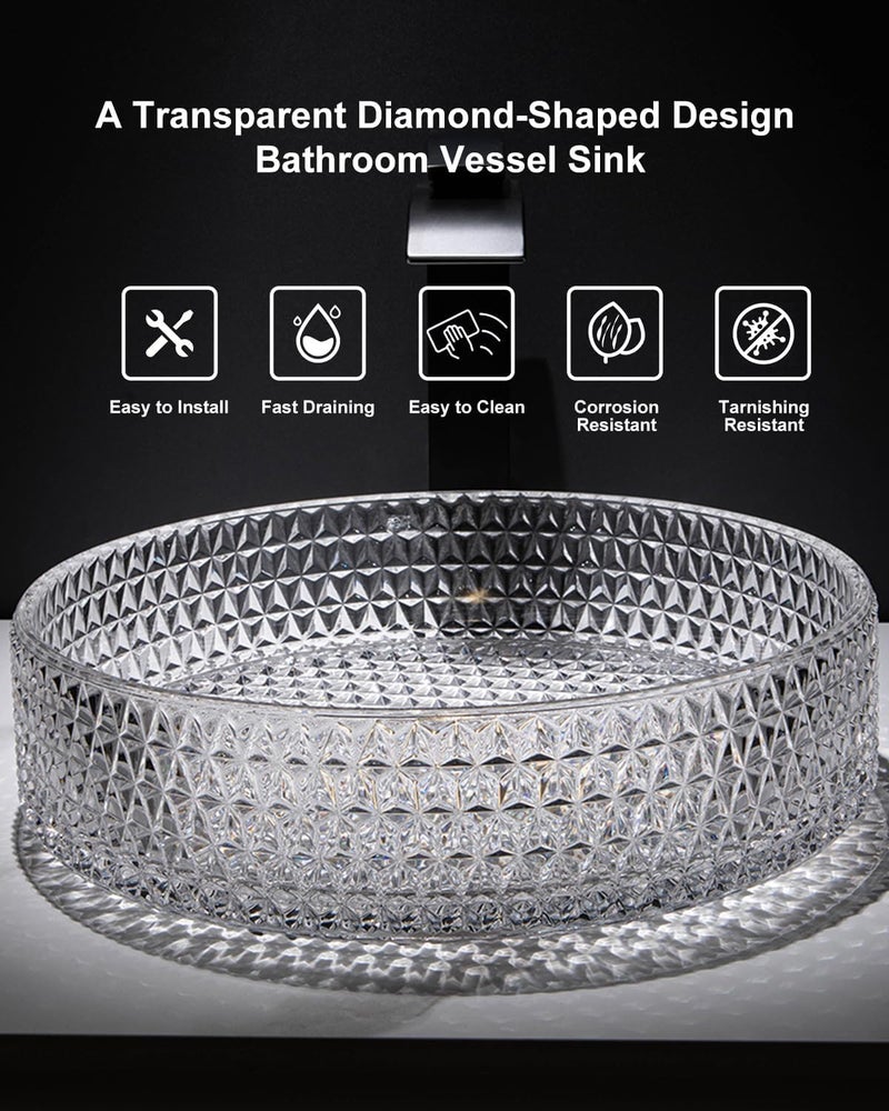 B Backline Luxury Glass Basin/Table Top Crystal Glass Wash Basin Counter Top Basin Vessel Sink Bathroom & Living Room 39 X 39 X 11 Cm - Image 2