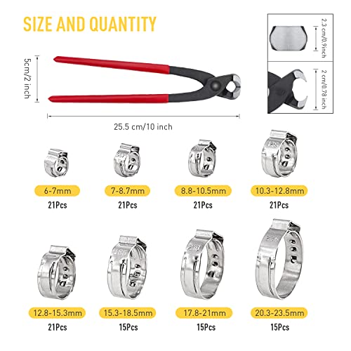 Trivd Frol 150Pcs 304 Stainless Steel Single Ear Hose Clamp with Ear Clamp Pincer, 6-23.5mm Crimp Hose Clamp Assortment Kit Cinch Rings Crimp Pinch Tools Perfect for Automotive, Home Appliance Line and Plumbing - Image 2