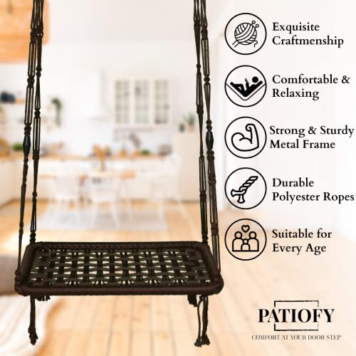 Patiofy بانيوفي سوينغ للكبار للمنزل/أرجوحة للشرفة، غرفة المعيشة، كرسي أرجوحة مع وسادة حمراء/أرجوحة أرجوحة معلقة (بني) - Image 5