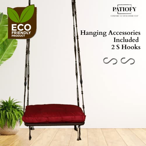 Patiofy بانيوفي سوينغ للكبار للمنزل/أرجوحة للشرفة، غرفة المعيشة، كرسي أرجوحة مع وسادة حمراء/أرجوحة أرجوحة معلقة (بني) - Image 2