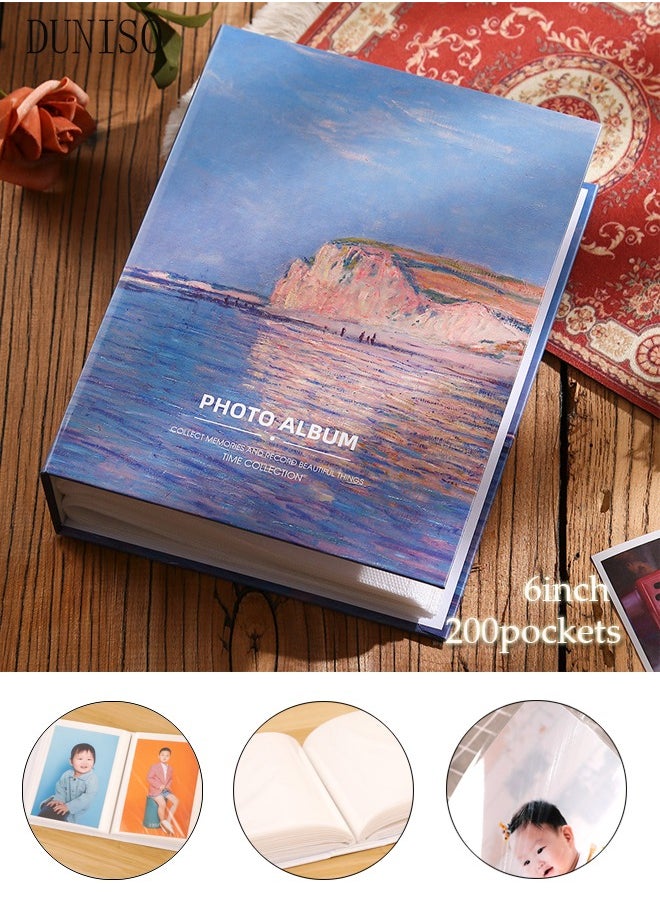 DUNISO 200 Pockets Foil Stamping Photo Album for 6 Inches Photos Portable Photo Album for Family Wedding Boys Girls  - Image 1