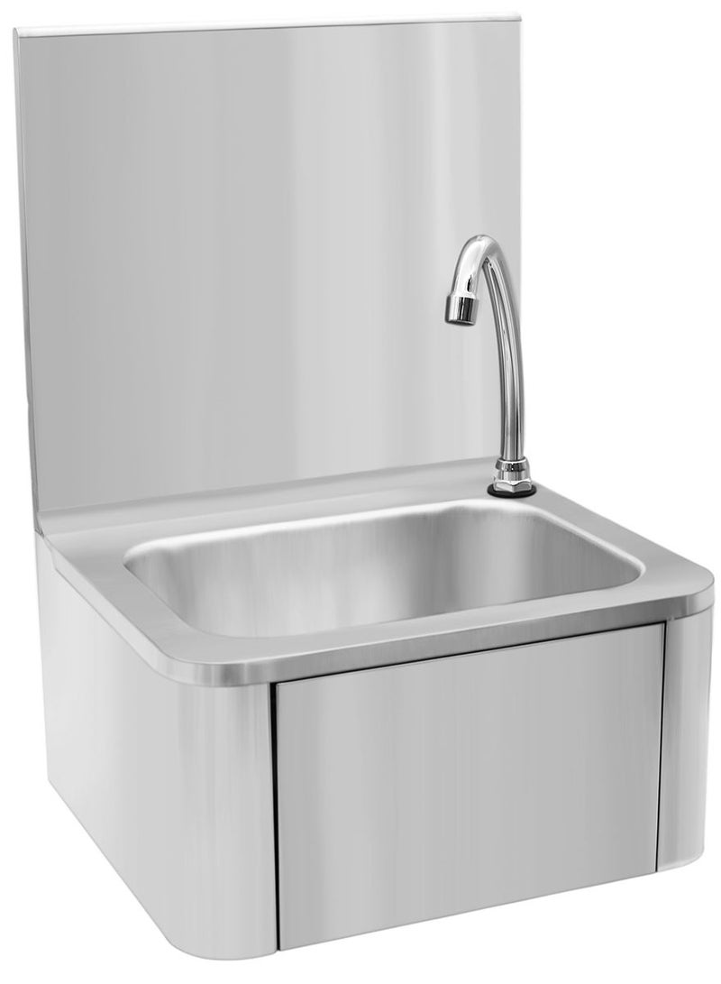 Grace Commercial Kitchen Knee Operated Hand Wash Sink Stainless Steel Kitchen Basin Hand Free Catering Includes Tap and Backsplash - Image 1