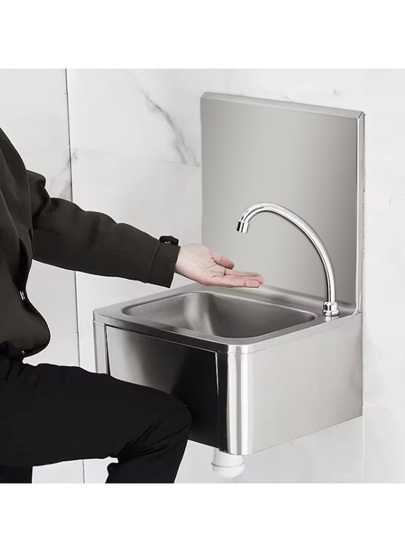 Grace Commercial Kitchen Knee Operated Hand Wash Sink Stainless Steel Kitchen Basin Hand Free Catering Includes Tap and Backsplash - Image 2