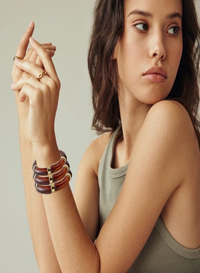 KOLODOGO 3PCS Chunky Bangles Bracelets for Women Stackable Chunky Bracelets Acrylic Bamboo Bracelet Stretch Bracelets for Women as Jewelry Gift - Image 2