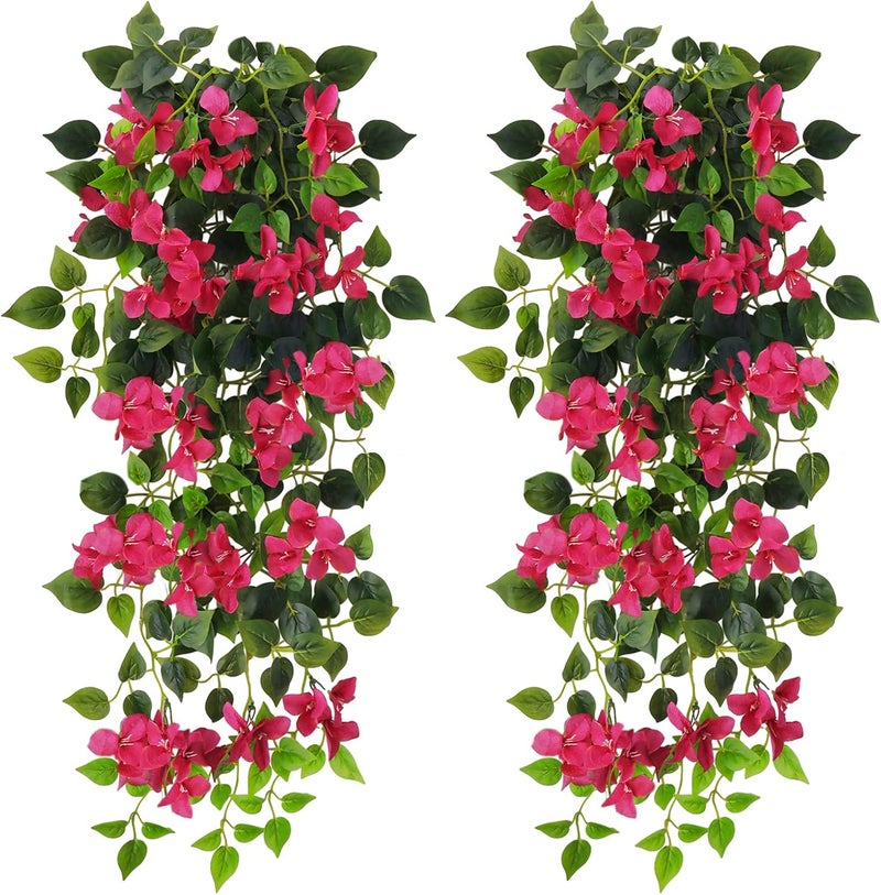 Elecxlink Artificial Hanging Flowers Bougainvillea, UV Resistant Fake Plastic Faux Flower Fabric Vine for Indoor Outdoor Garden Porch Eave Wedding Wall Décor - Image 1
