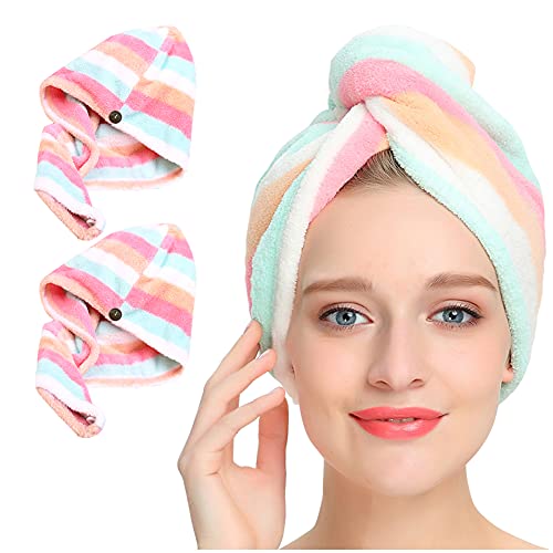 AuroTrends Microfiber Hair Towel 2Pack, Hair Towel Wrap for Women/Kids- Super Absorbent Soft Microfiber Towel for Hair, Hair Drying Towels for Long/Thick/Fine/Curly Hair (Set of 2, Rainbow) - Image 1