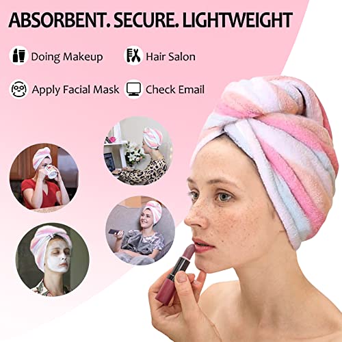 AuroTrends Microfiber Hair Towel 2Pack, Hair Towel Wrap for Women/Kids- Super Absorbent Soft Microfiber Towel for Hair, Hair Drying Towels for Long/Thick/Fine/Curly Hair (Set of 2, Rainbow) - Image 2