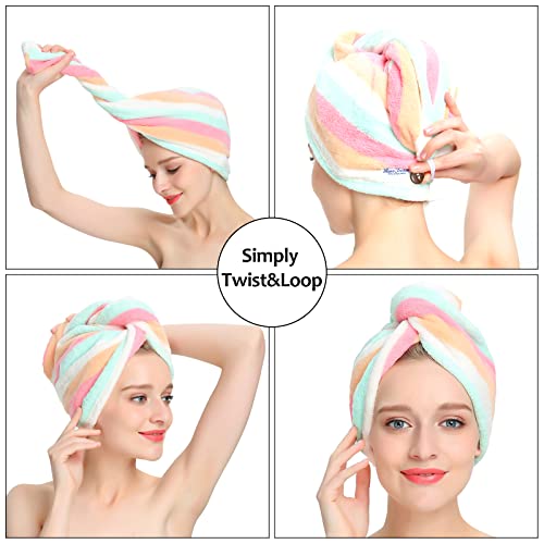 AuroTrends Microfiber Hair Towel 2Pack, Hair Towel Wrap for Women/Kids- Super Absorbent Soft Microfiber Towel for Hair, Hair Drying Towels for Long/Thick/Fine/Curly Hair (Set of 2, Rainbow) - Image 4