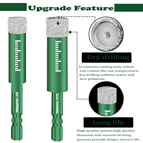 Mgtgbao 6pc Green1/4” Dry Diamond Drill Bits Set，6PCS 6mm Hex Shank Core Drill Bit Brazed with Cooling Wax for Porcelain Tile Ceramic Concrete Granite Marble Hard Materials (not for Wood). - Image 5