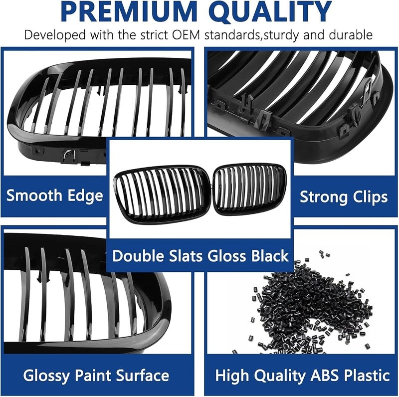Oasisgalore X5 E70 Grill, Front Kidney Grille for 2007-2013 X5 Series E70 2008-2014 X6 Series E71 BMW x5 Accessories(Double Slats Gloss Black Grills, 2pcs - Image 5