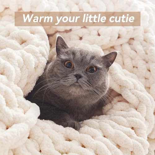 Negwoo Chunky Knit Throw Blanket, 80''*90'' Knitted Throw Chenille Yarn for Bed Couch, Handmade Cream Crochet Big Thick Blanket, Machine Washable Cute Comfy Blanket for Home Decor - Image 5