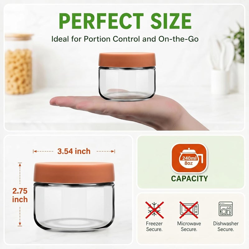 EONJOE 8oz Small Glass Containers with Lids, Food Storage Jars, 6pk | Perfect for Chia Pudding Jam Snacks Yogurt Overnight Oats Candy ,Dishwasher safe,Airtight - Image 2