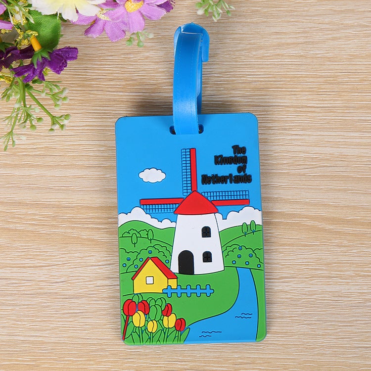 Creative PVC Luggage Tags Cartoon Suitcase ID Blue Windmill 