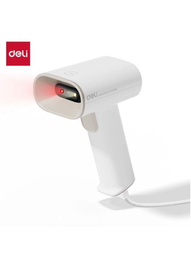 Deli ES228 Handheld Barcode Scanner, 1D 2D QR Code Reader with 32-bit High-Speed Processor, 3.9mil High Accuracy Scanning, USB Wired Barcode Scanner for POS, Retail, Warehouse, Inventory, Windows Mac Android Compatible, White - Image 1
