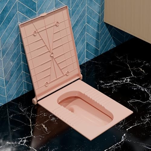 LUXART Indian Toilet Cover Square 56L x 42W | Pink 21 Inch Pink Orissa Pan Toilet Seat Cover | PP Commode Seat Cover | Lid for Indian Commodes with Easy Installation Kit - Image 1