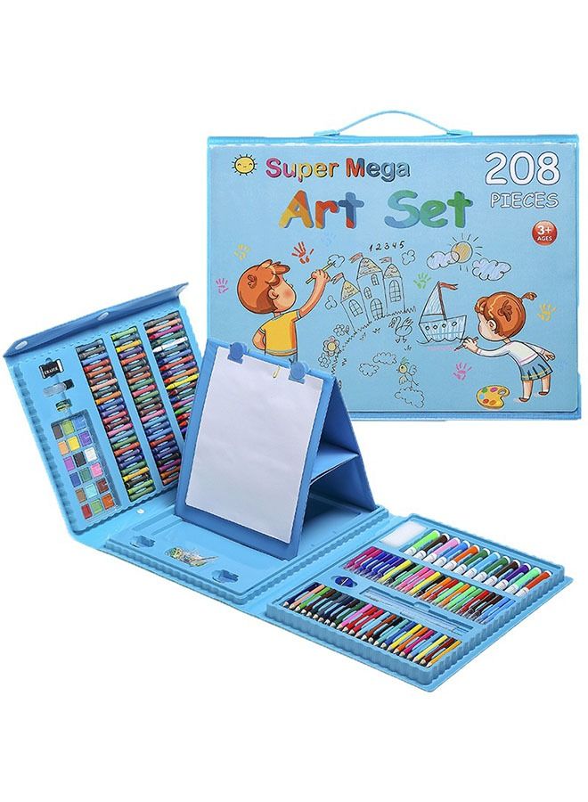ZCM-HAPPY 208-Piece Children Drawing Set for Kids with Oil Pastels Crayons Colored Pencils Markers Folding Artboard - Image 1