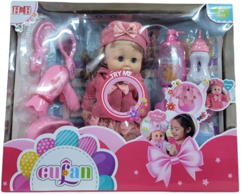 3A Baby Doll with Accessories, Pink Outfit, Feeding Bottles, 46 cm