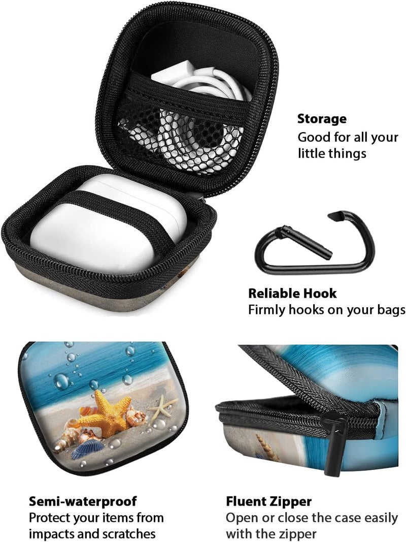 WIRESTER Portable Wireless Headphone Case, Earphone Storage Bag Carrying Case, Earbud Holder with Black Carabiner Compatible with Apple Airpods - Seashells On The Beach - Image 3