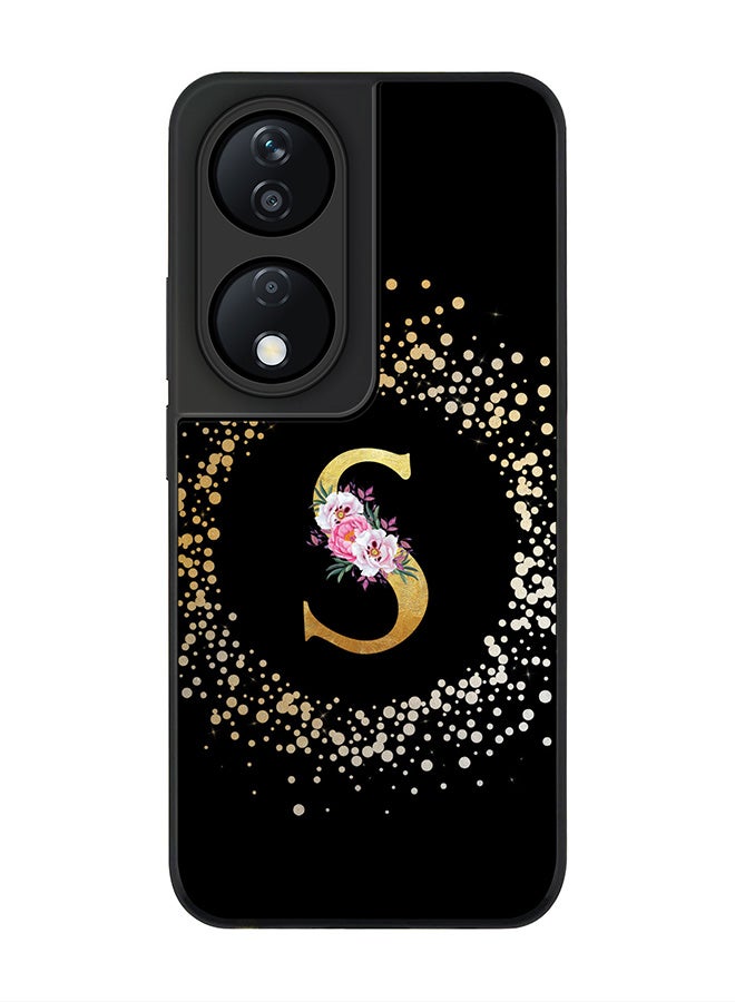 Stylizedd Rugged Black Edge Case for Honor X7b, Slim fit Case Thin Cover -  Custom Monogram Initial Letter Floral Pattern Alphabet - S ( Black ) - Image 1