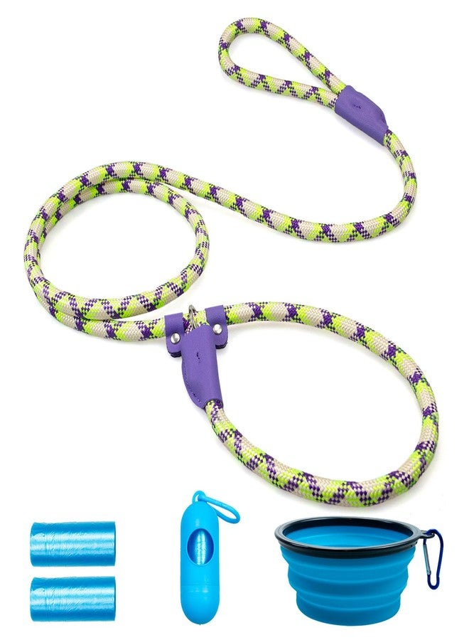 POUPUA Durable Slip Leads for Dogs, Heavy Duty Strong Rope Slip Leash for Large, Medium Dogs No Pull Training Leashes (Purple and Green Alternating Set, 1/2" x 6 FT (30~120 lbs.)) - Image 1