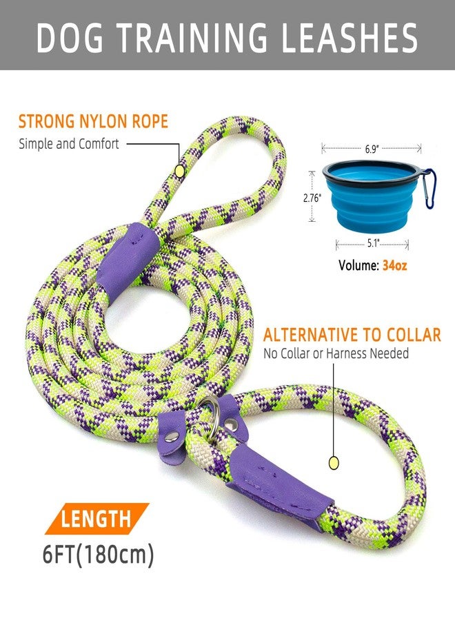POUPUA Durable Slip Leads for Dogs, Heavy Duty Strong Rope Slip Leash for Large, Medium Dogs No Pull Training Leashes (Purple and Green Alternating Set, 1/2" x 6 FT (30~120 lbs.)) - Image 2
