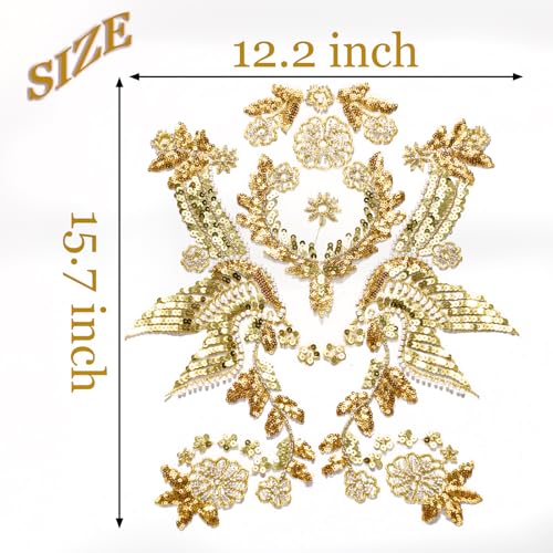 Silvora Gold Embroidery Pearl Phoenix Sequin Applique, Handmade Sewing Tool for Wedding Dress Gown Bodice Costume Clothing Craft DIY (Gold-3) - Image 2