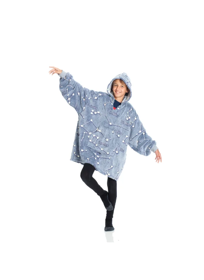 Kanguru Hoodie Wearable Blanket | Oversized Sweatshirt, Hooded Fleece Blanket for Kids & Teenagers, Ultra Soft & Comfy, Big Front Pocket, Lightweight, Washable, size 65x75cm - Glow Constellations
